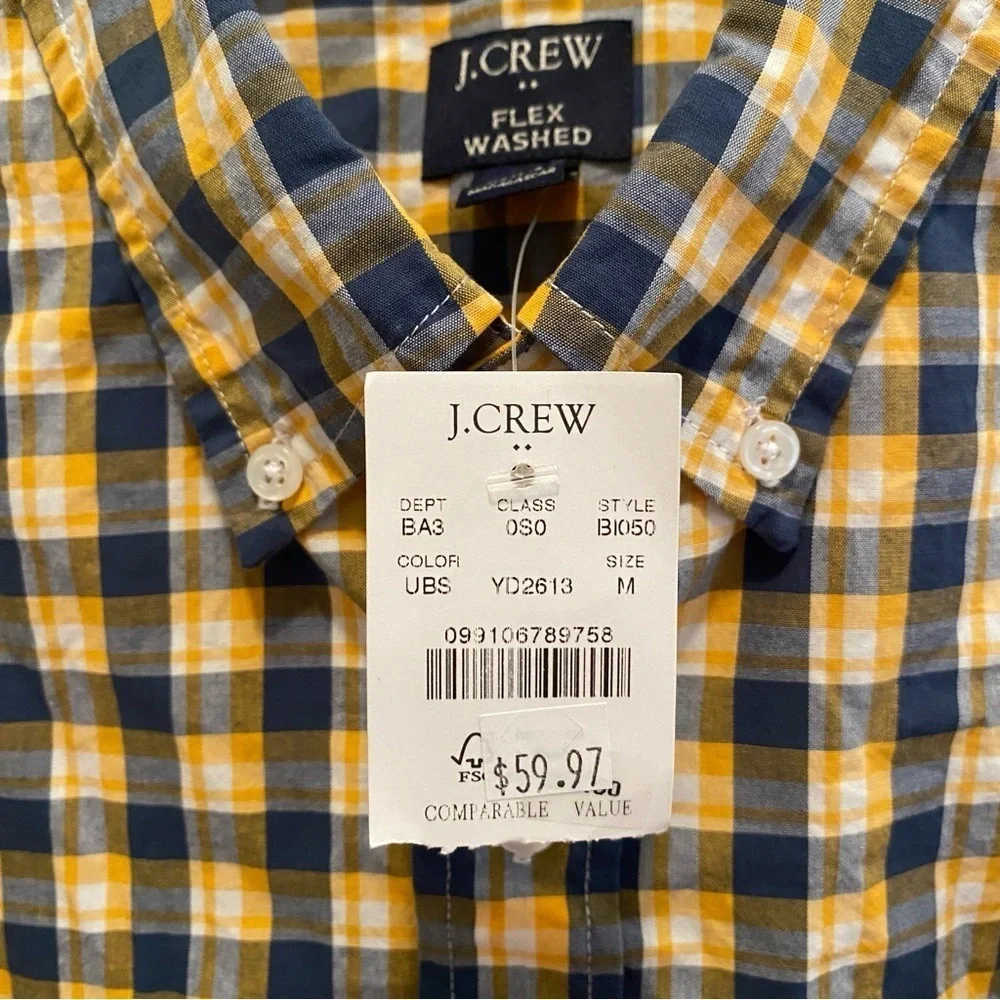 J. Crew Plaid Button-Down Shirt - Gold and Blue